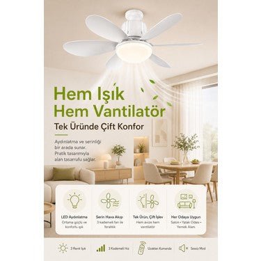 Tavan Vantilatörlü LED Ampul, Kumandalı, Renkli - EYEWEARİSE